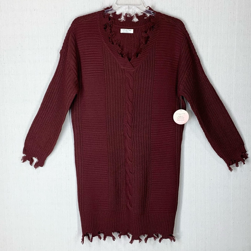 Full Circle Trends~NWT~Long Sleeve Cable Knit Frayed Edge Sweater Dress~Sz 1X